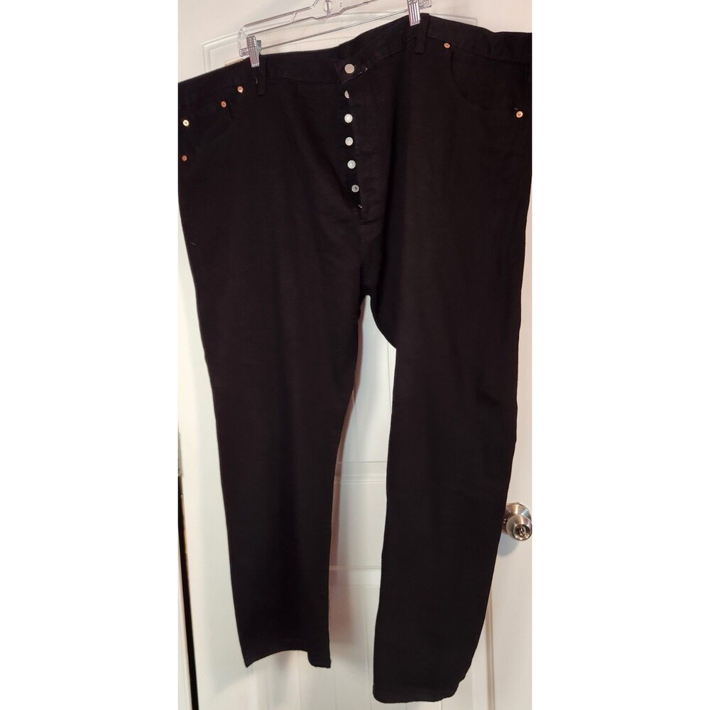 Levis 501 Jeans Mens 58x28 Black Denim Straight Leg Button Fly Irregular